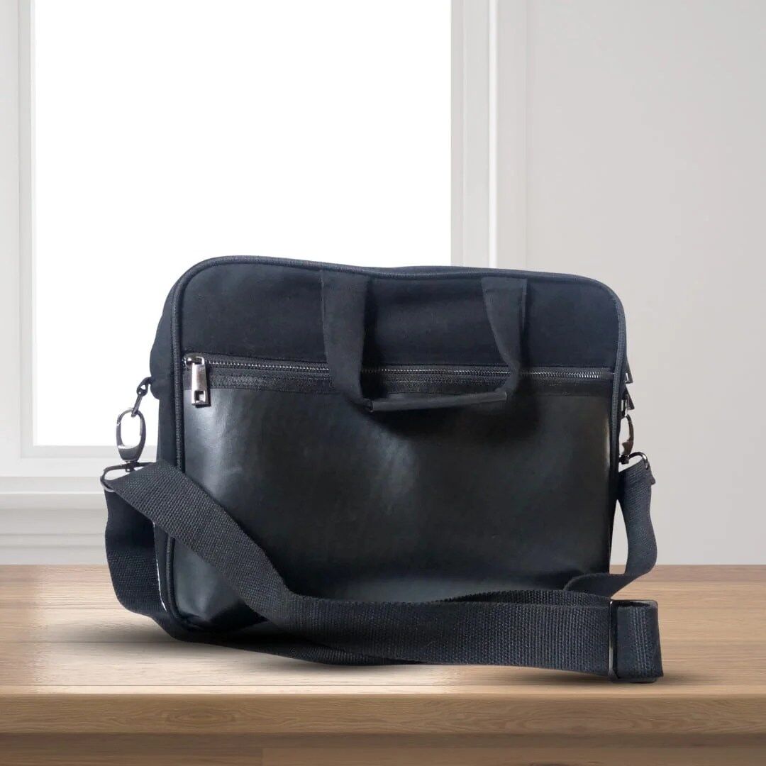 Black laptop bag with outer pockets